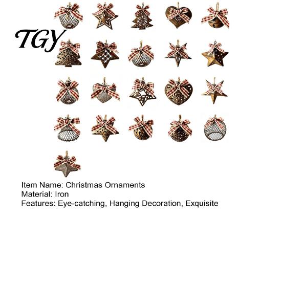 Reusable Metal Festive Window Ornaments 6 Pcs Rusty Iron Christmas Hanging Ornaments, Hollow Tree Star Heart Indoor Winter Festival Ball Cage