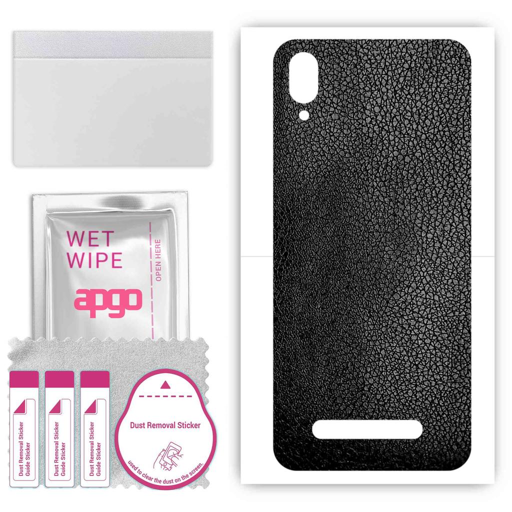 apgo Protective Skin Sticker for the Back Compatible with Doogee Y8C, Wrap Film, Foil, Vinyl - Pattern Black Leather