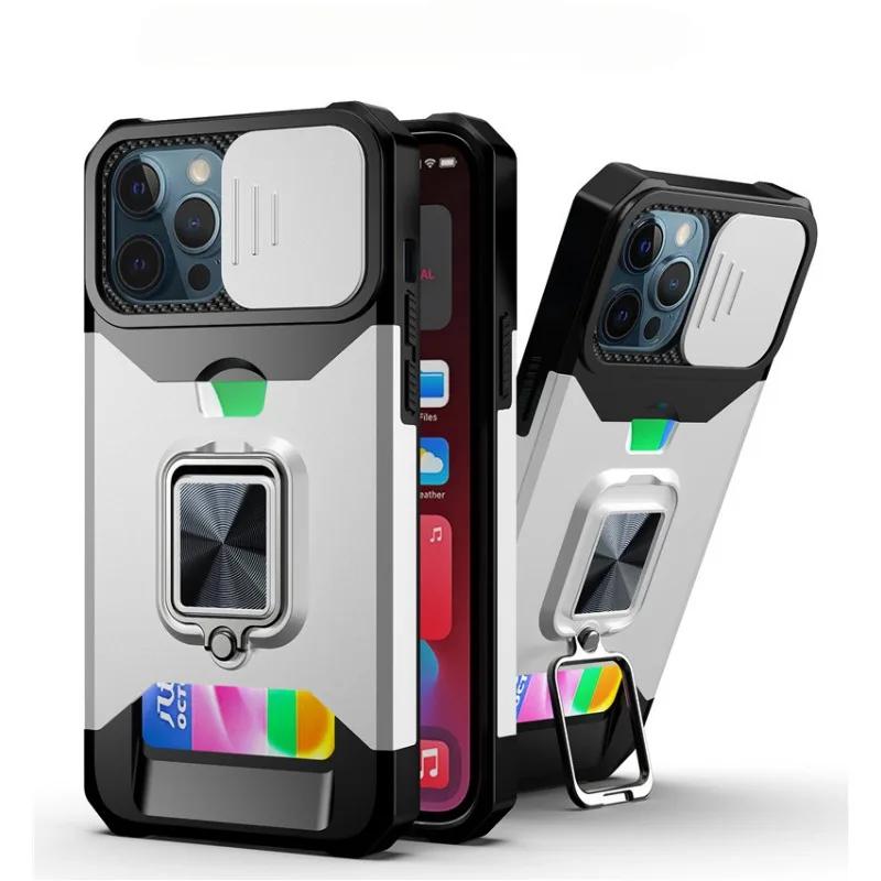 Чехол-держатель с магнитным креплением на 360° для iPhone 16 15 14 13 12 Mini 11 Pro Max XS XR 7 8 Plus с кольцом и защитным чехлом для карт