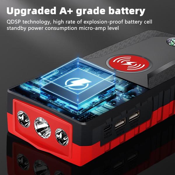 Стартер, пиковый ток 3000 А, 10 000 мАч, автомобильный аккумулятор, стартер до 6,0 л бензина, аккумуляторный блок стартера 12 В, портативный стартер со светодиодной подсветкой