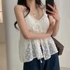 French Lace Sling Elegant Mesh Tops Women Summer Fashion Stacked Design Loose Gauze Tanks Korea Vintage Outwear Camis 2024 New
