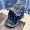 Лето 2025 Новая женская джинсовая бейсболка с бриллиантами Повседневная модная кепка-утка Солнцезащитная шляпа Регулируемый ремешок
