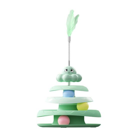Rotating Cat Toy with 3-Tier Hollow Tracks Colorful Balls Detachable Portable Playground for Cats Interactive Cat Stick Turntable for Boredom Relief