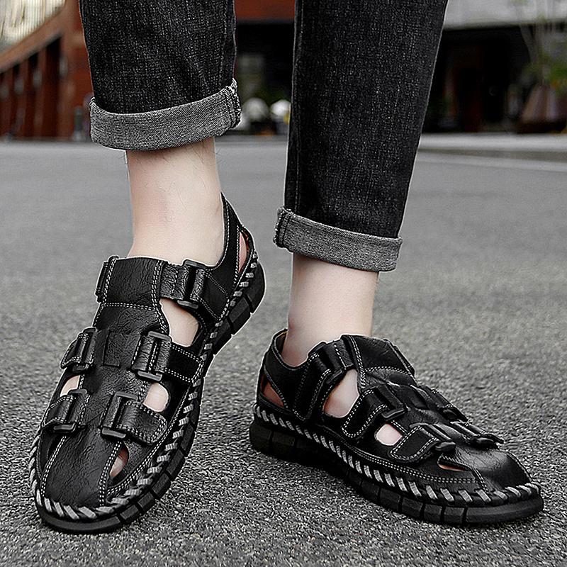 New Summer Men's Sandals High Quality Outdoor Beach Shoes 2024 Cowhide Non-slip Slippers for Men Sandals Designer Brand Mocassin