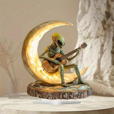 Садовая статуэтка инопланетянина Бохо Декор Фигурка инопланетянина Декор инопланетянина Акриловый Декор для стола Скульптуры для журнального столика Акриловая Луна Гитарист