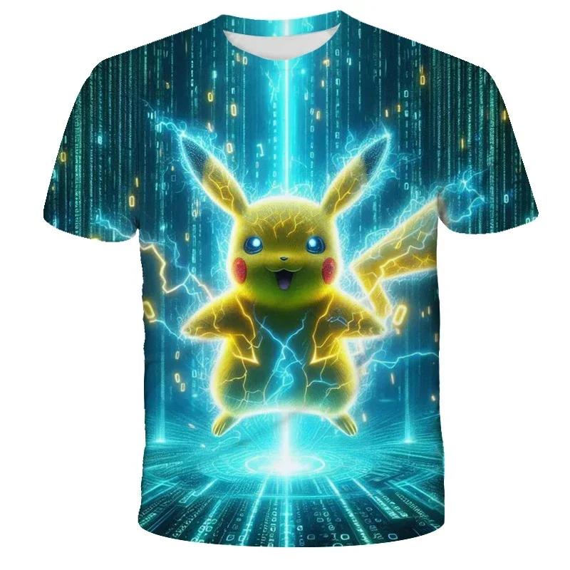 2026 New Anime Pikachu Children 3D Fashion Casual T-shirt Pokemon Boys Girls Kids Cosplay Yellow Clothing T-shirt Short Sleeve