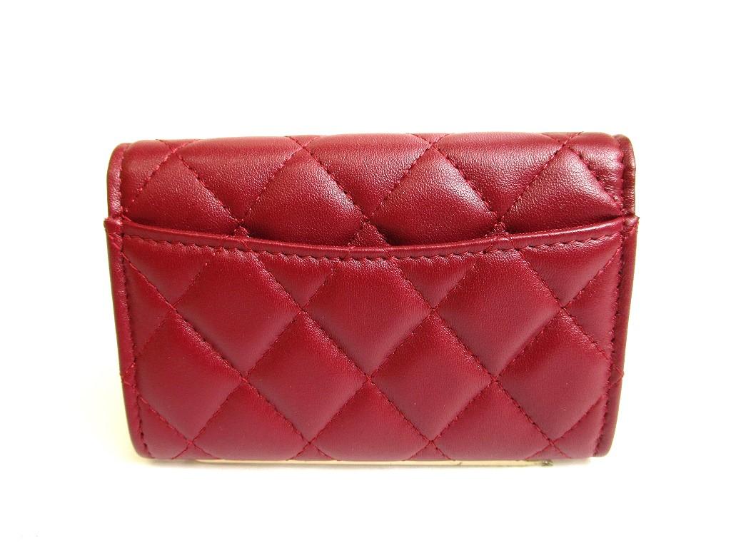 Оригинальный футляр для карточек CHANEL Matelasse CC Logo Bordeaux из кожи #9956, восстановленный