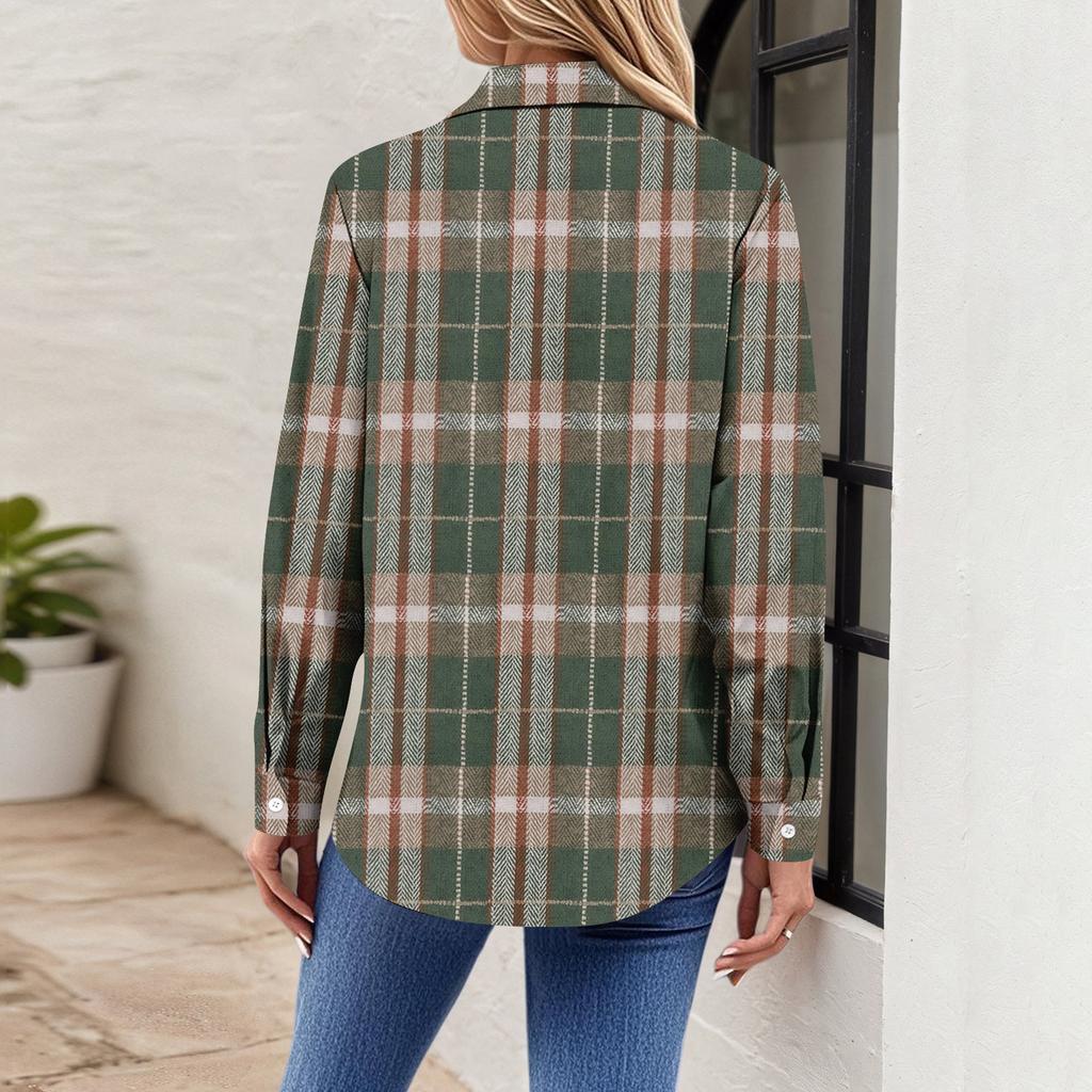 Женская рубашка-блузка с рождественским принтом и пуговицами, длинный рукав, повседневный базовый рубашечный воротник, обычный топ