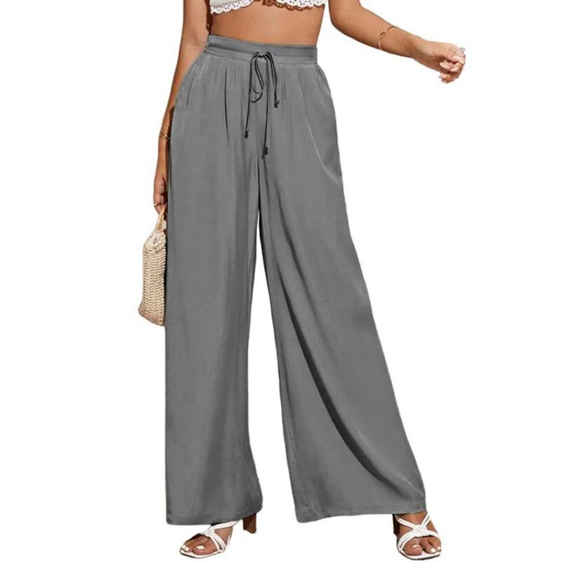 Summer Women's High Waist Casual Pants Solid Color Elastic Waist Strap Loose Wide Leg Pants for Women