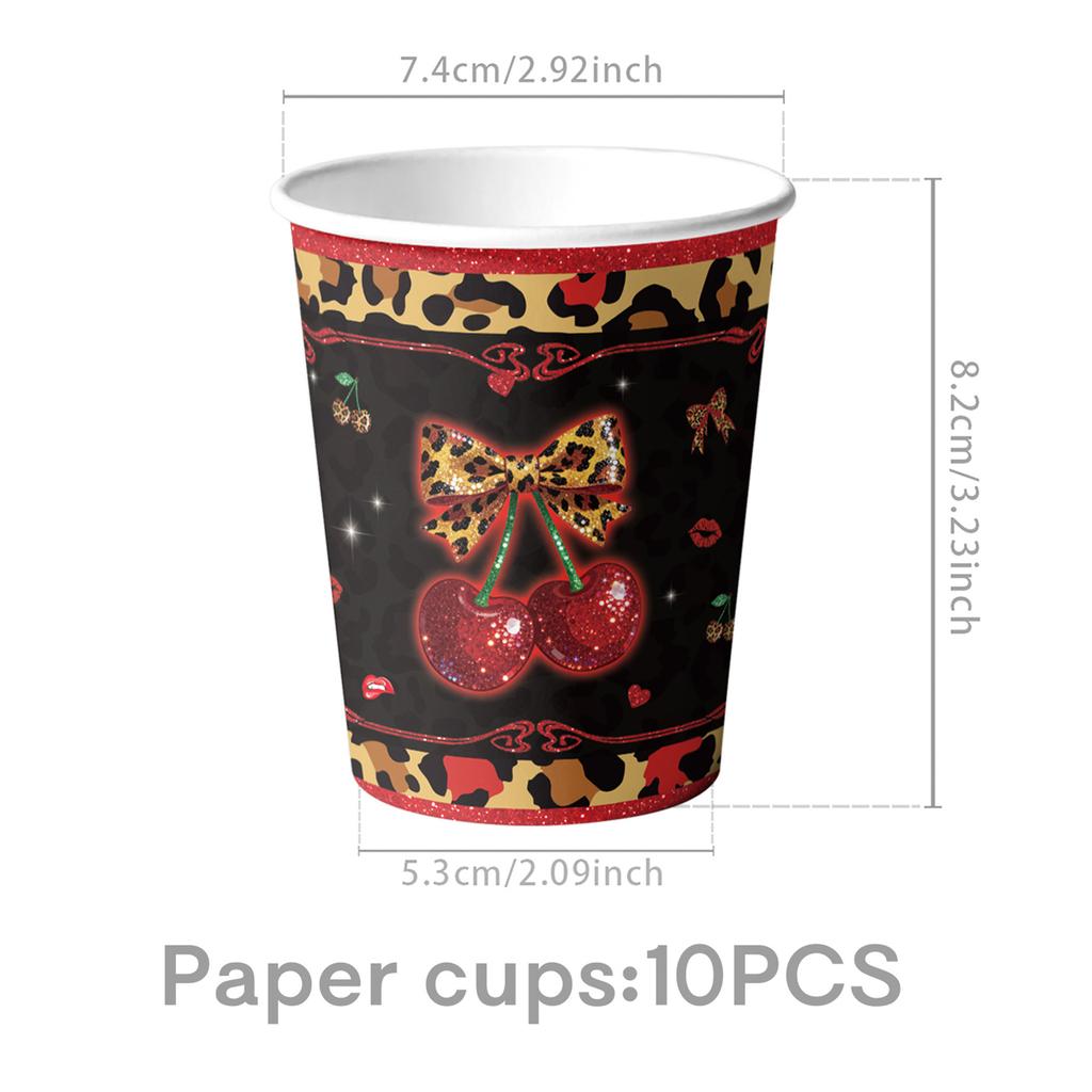 Pink Cherry Leopard Theme Birthday Party Decoration Plate Cup Balloon Banner Sexy Women Girls Shiny Photography Background Gifts