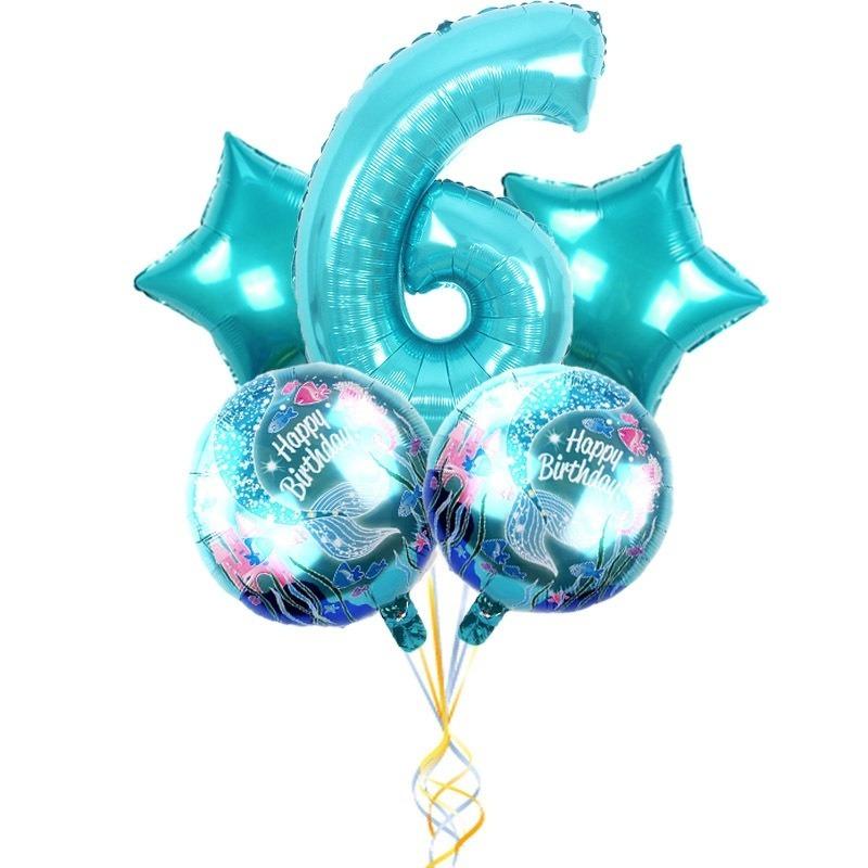 5 шт./набор воздушных шаров «Русалочка» Воздушные шары из фольги с золотыми цифрами для украшения детского дня рождения AVE