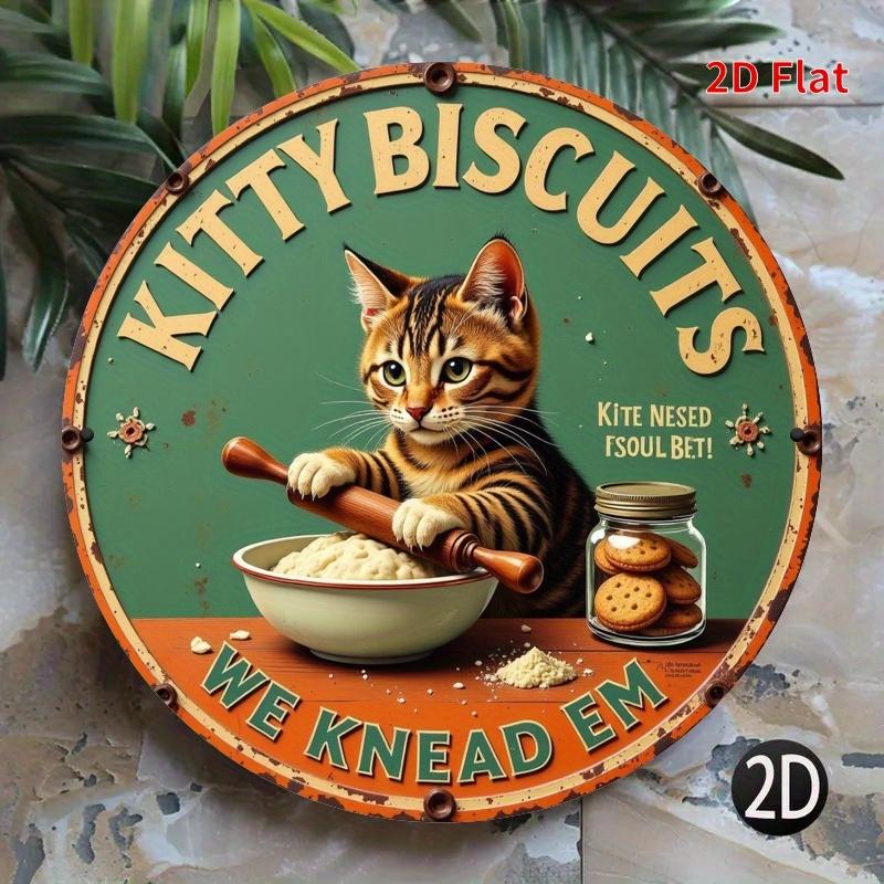 pc round D flat printed metal sign cat made cookie sign unique durable easy to hang metal ornament for bedroom kitchen