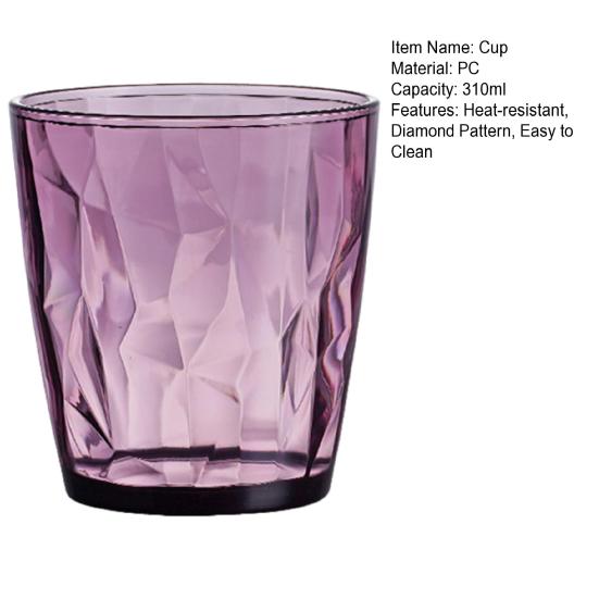 Colorful Translucent Water Cups 310ml Diamond Pattern Tumblers Unbreakable Heat Resistant BPA-Free Stackable Glasses for