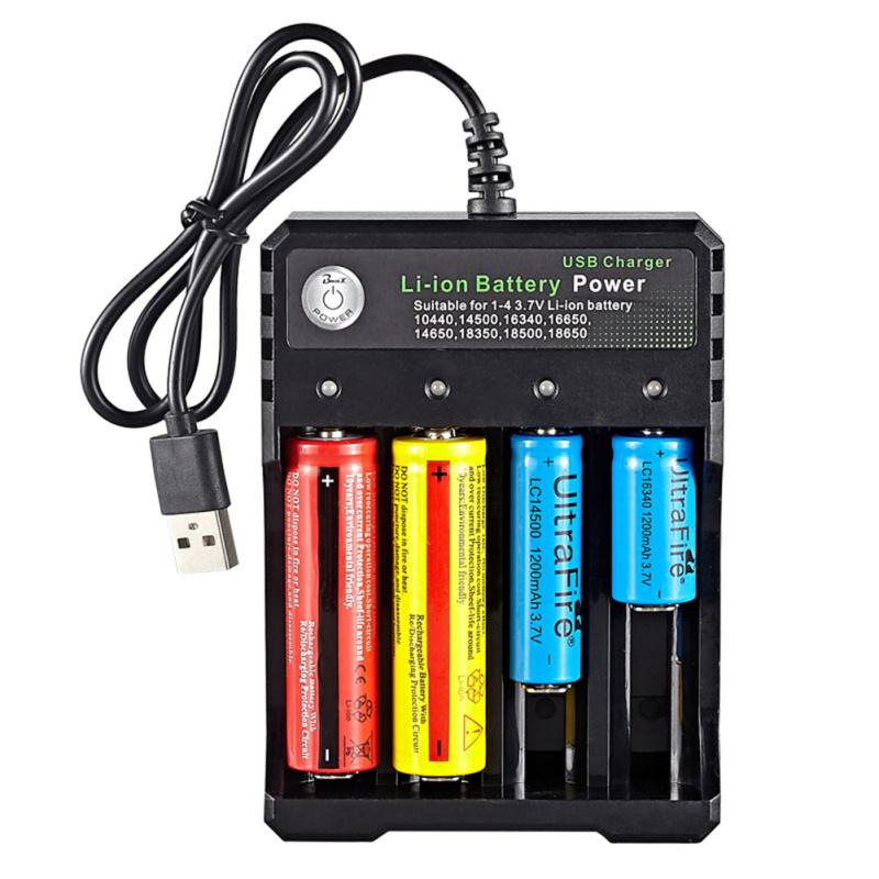 USB Зарядное устройство для аккумуляторов 4 слота Независимый зарядный адаптер Двухцветный индикатор Для 18650 Литиевый