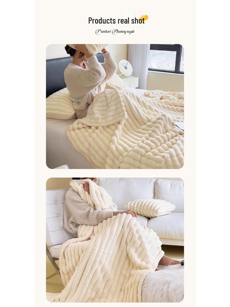 Толстое зимнее одеяло из кроличьего меха - На флисовой подкладке, Теплый коралловый флис, Фланелевое покрывало