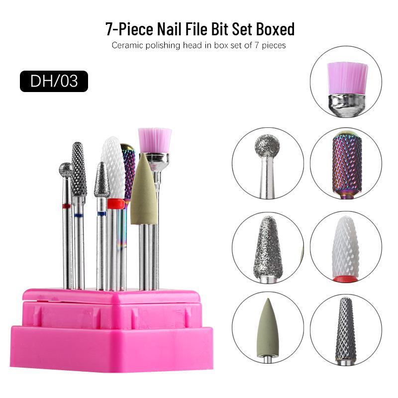 Набор из 7 керамических фрез для ногтей: Сменные насадки для электрической пилки для маникюра, шлифовки, удаления ногтей и кутикулы