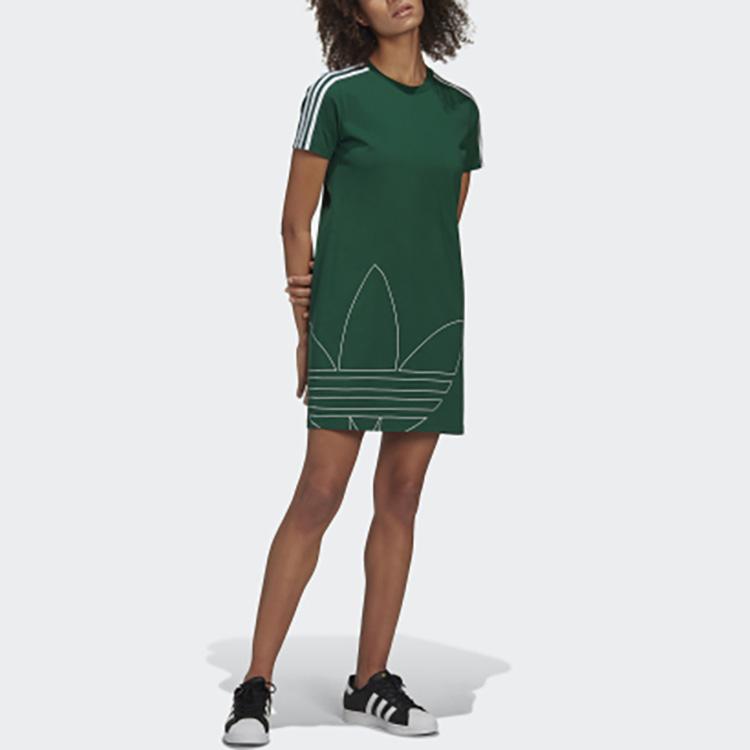 adidas Оригинальное платье с коротким рукавом для женщин, темно-зеленое, GJ6583