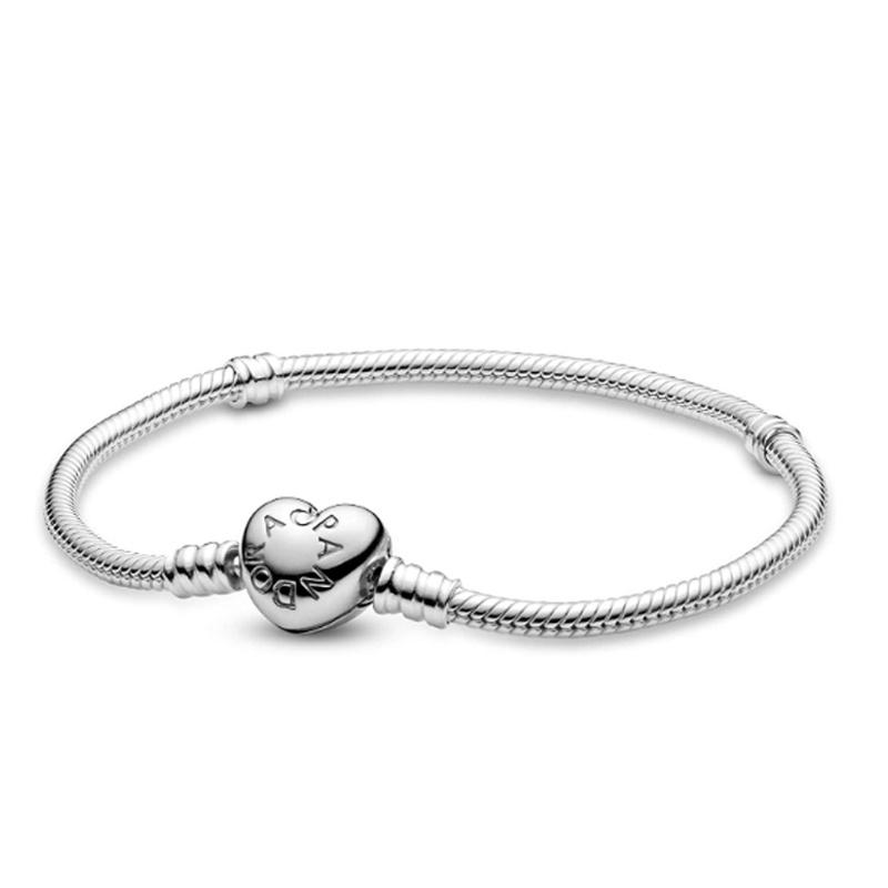 Stylish And Romantic Pandora Heart Clasp Charm Bracelet With Snake Chain And Box