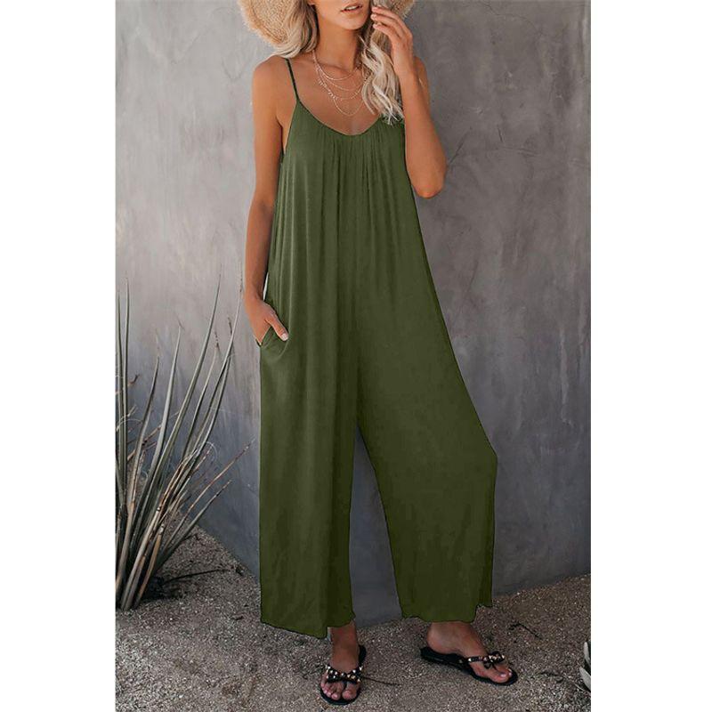 Solid Color U-neck Sleeveless Jumpsuit Women's Pure Color U-Neck Sleeveless Jumpsuit