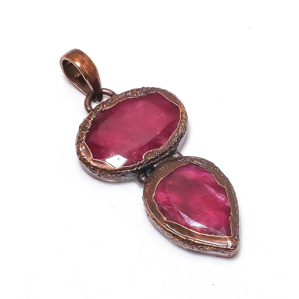 Ruby Pendant Gemstone Jewelry, Copper Electroformed Handmade Pendant, Latest Design Jewelry