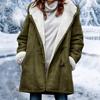 Женская Верхняя Одежда Пушистая Куртка На Флисовой Подкладке С Капюшоном Роговые Пуговицы Средней Длины Пальто Зимнее Ветрозащитное Пушистая Уличная Одежда