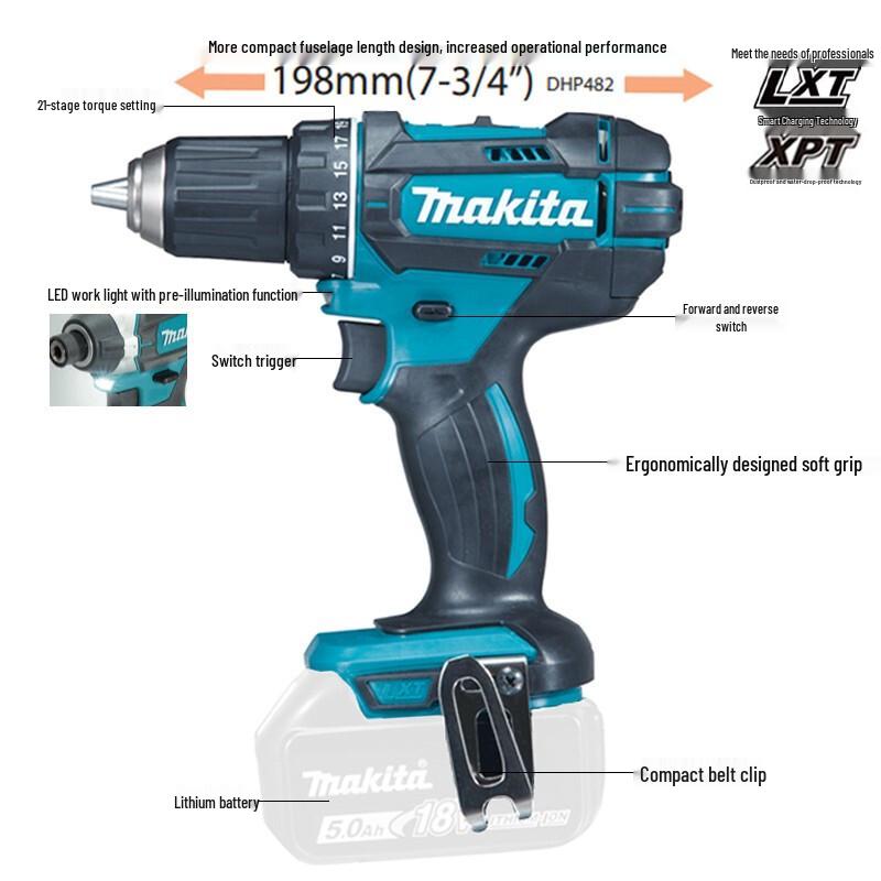 Makita DDF482 18В Бесщеточная дрель-шуруповерт CN вилка (адаптер в комплекте)