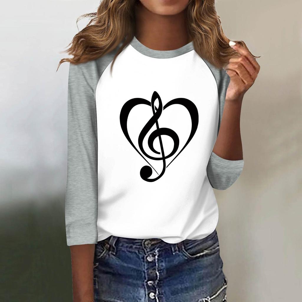 Женская модная повседневная футболка с круглым вырезом, рукавами семь, на пуговицах с принтом