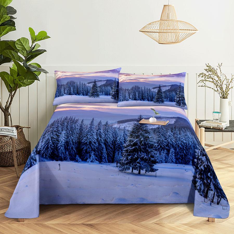 Bed Sheet Pillowcase Bedding Set Linens Cover Senic Queen King Double Size 220x240 Trees for Bedroom Soft Twin Full Single New