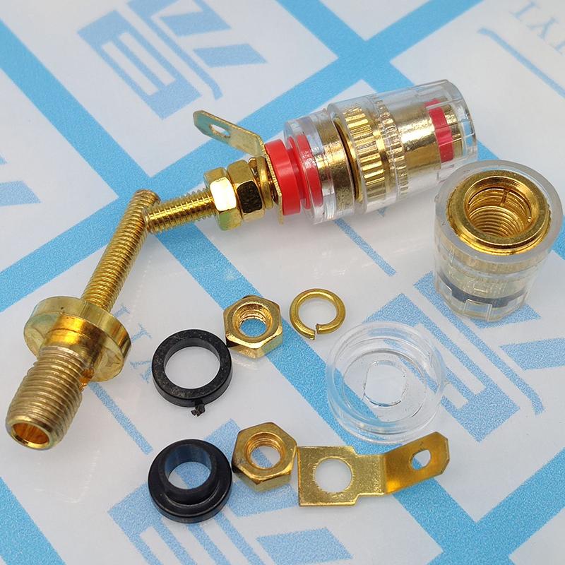 M4 Позолоченная розетка из чистой меди, клеммы усилителя, клеммы, прозрачный корпус, устойчивые к окислению, латунные клеммные заглушки