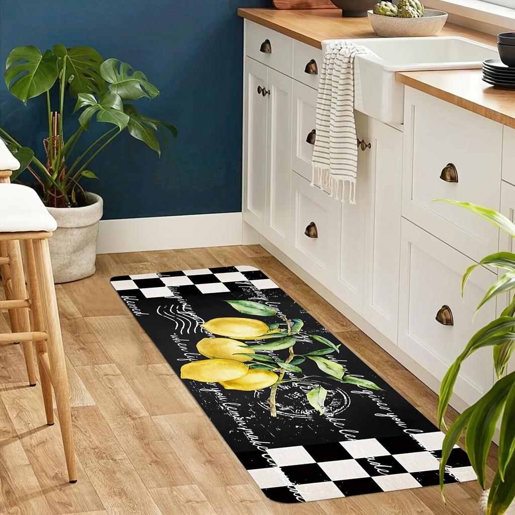 Luxury Creative Lemon Pattern Kitchen Mat Soft Thickened Kitchen Floor Mat Waterproof Non-slip Oil-proof Floor Mat Runner Rug