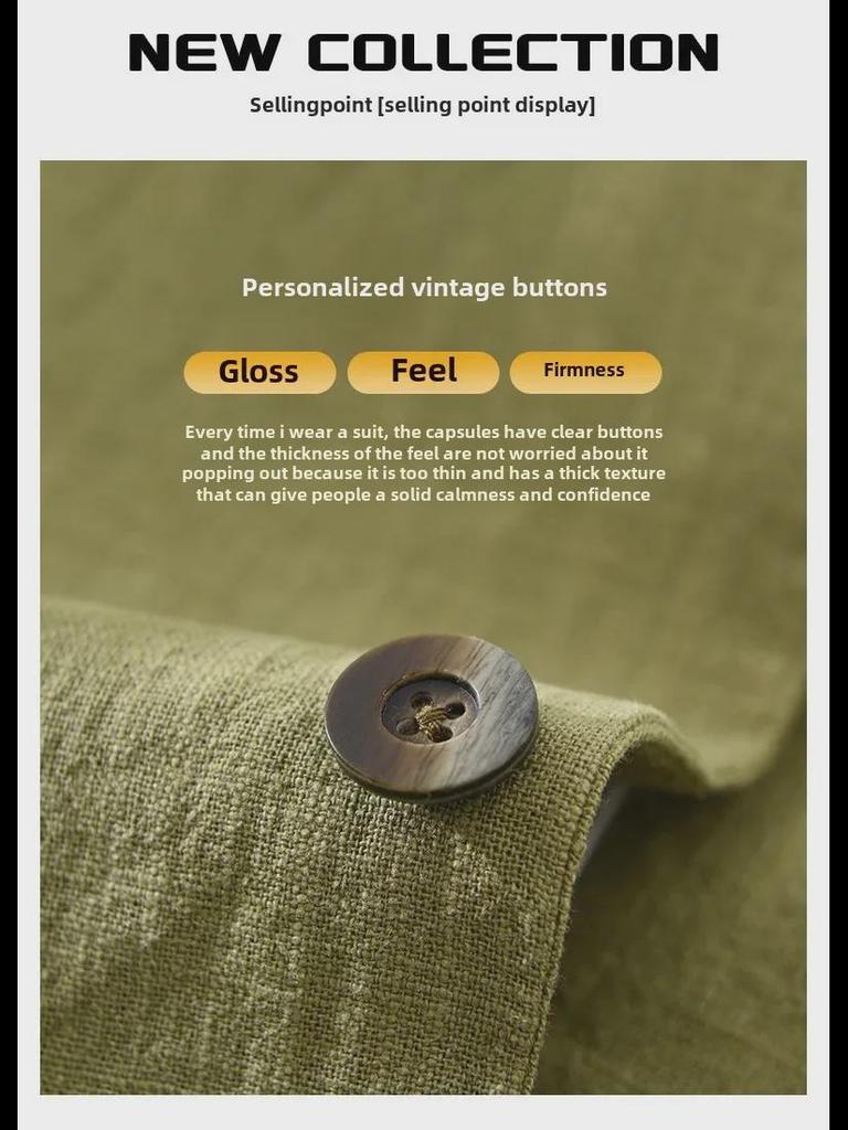 Мужской ретро японский повседневный костюм из рами - свободный, однобортный, однотонный, на весну и осень