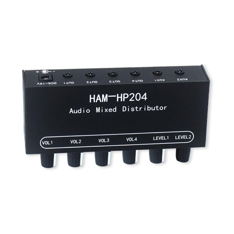 HP204 Stereo Headphones Amplifier Mixer 2 Channel Input 4 Output for Live Stage Auditory Mixing For Stage and Studio