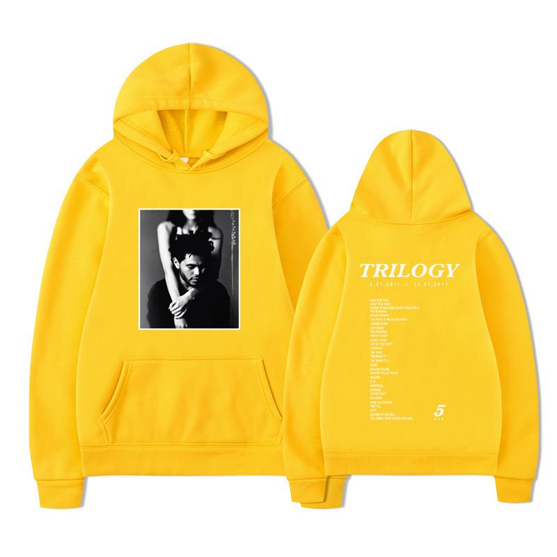 Weeknd Trilogy Hoodie – Unisex Black Fleece Sweatshirt, Double Sided Print (B&W Portrait Front & Tracklist Back), R&B Streetwear