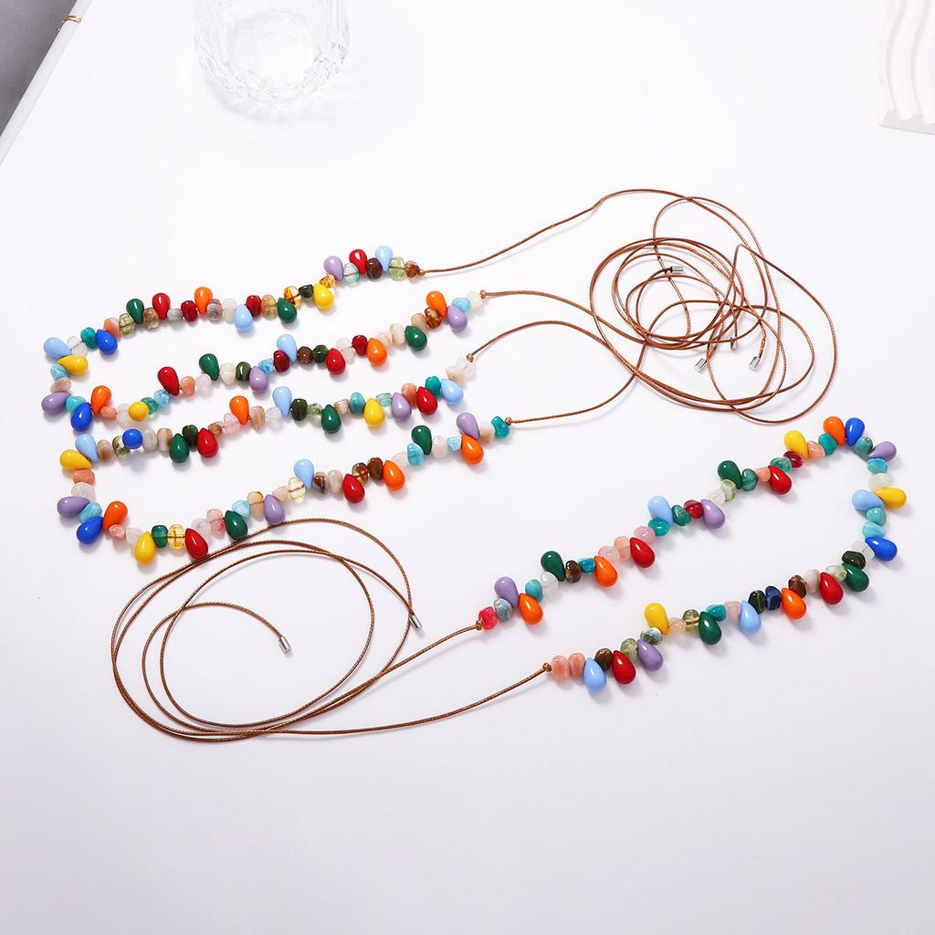Seaside fashion rainbow beaded long necklace vitality age reduction summer loose versatile women's necklace