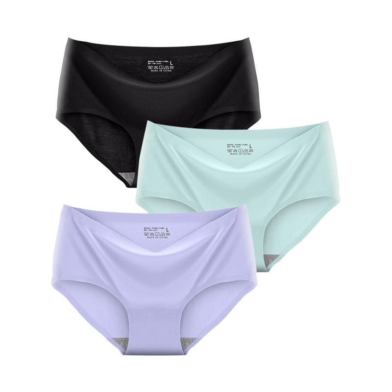 3 Pcs/Set Seamless Panties Silk Pamty Mid Waist Underwear Comfort Underpants Solid Invisible Briefs Female Lingerie