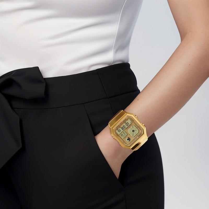 Casio Серия Classic Водонепроницаемость для жизни Модные кварцевые стальные ремешки Универсальные для мужчин и женщин Золотой циферблат A130WEG-9A