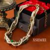 Medieval Exaggerated Retro Court Pearl Agate Multi-layer Heavy Industry Twist Chain Collarbone Necklace Fringed Red High