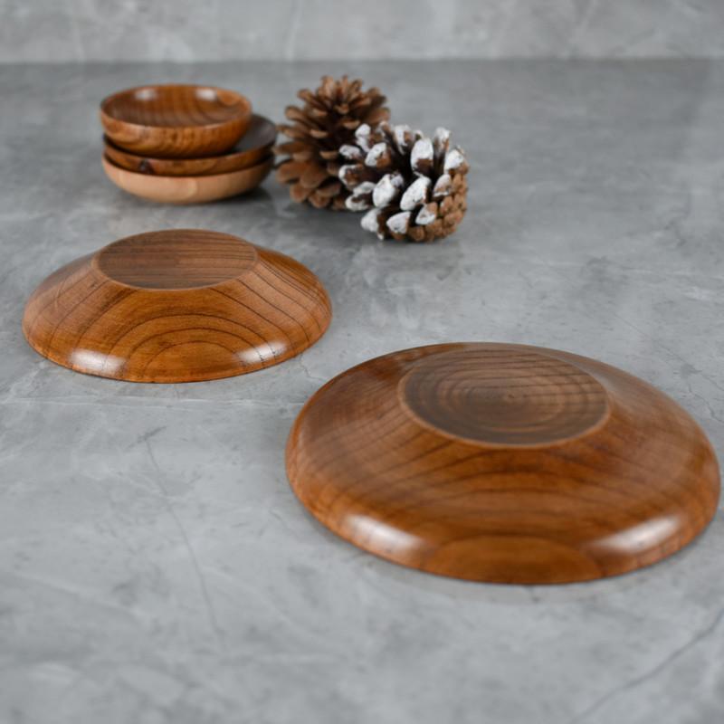 Round Wooden Small Tray Vinegar Seasoning Plate Dipping Sauce Bowl Bone Spitting Dish Dried Fruit Snack Tray Kitchen Accessories