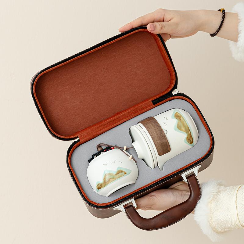 Coarse Pottery Qingshan Travel Tea Set New Chinese-style Express Cup Set with Hand Gift Coarse Pottery Qingshan Flying Bird Company Sends Customers