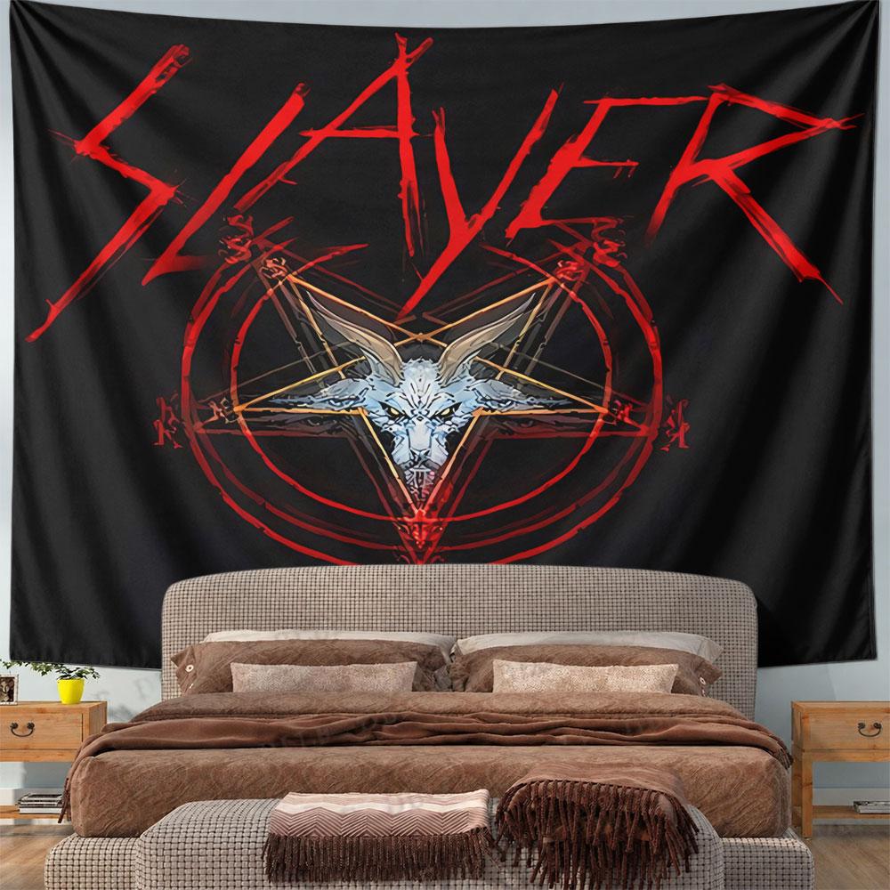 Slayer God Hates Us All Tapestry Wall Hanging Gothic Thrash Metal Decor for Bedroom Living Room Man Cave Gift