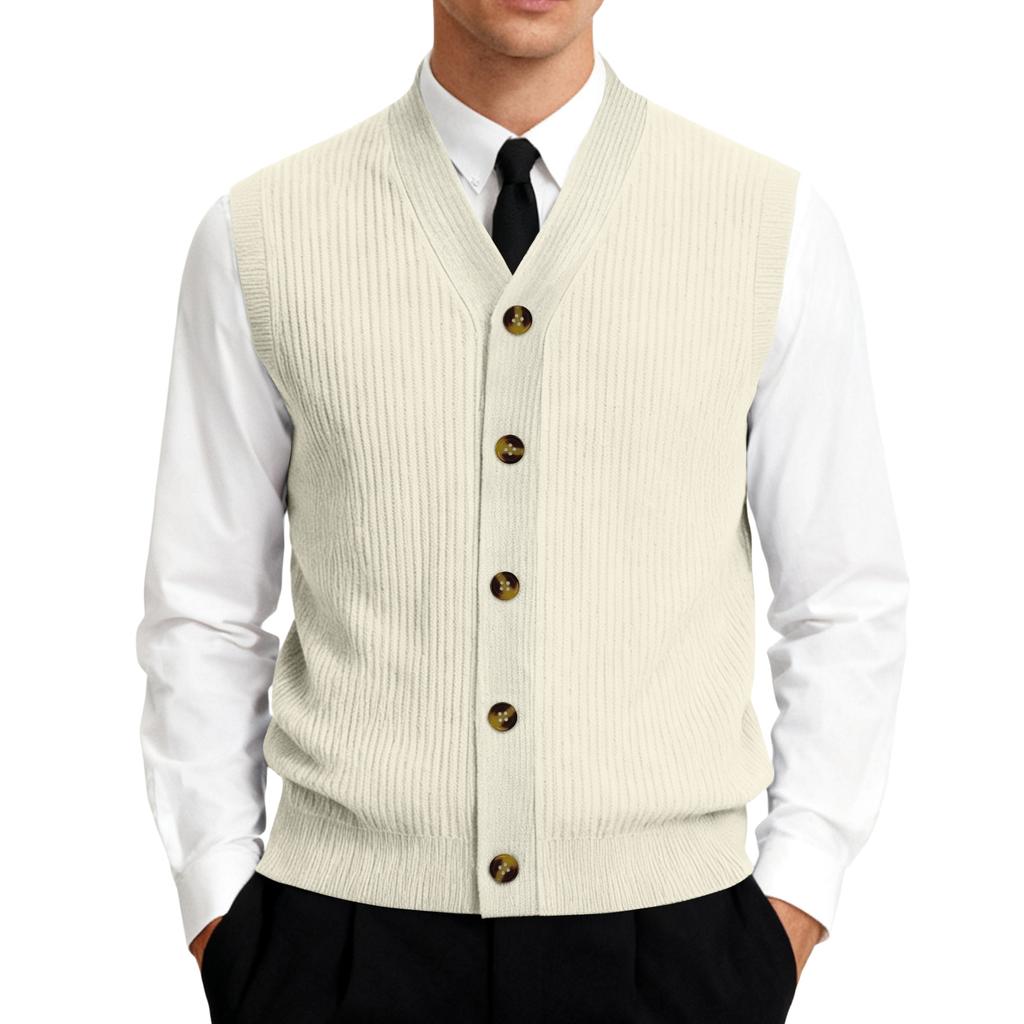 Men's V-Neck Sleeveless Knit Cardigan Vest