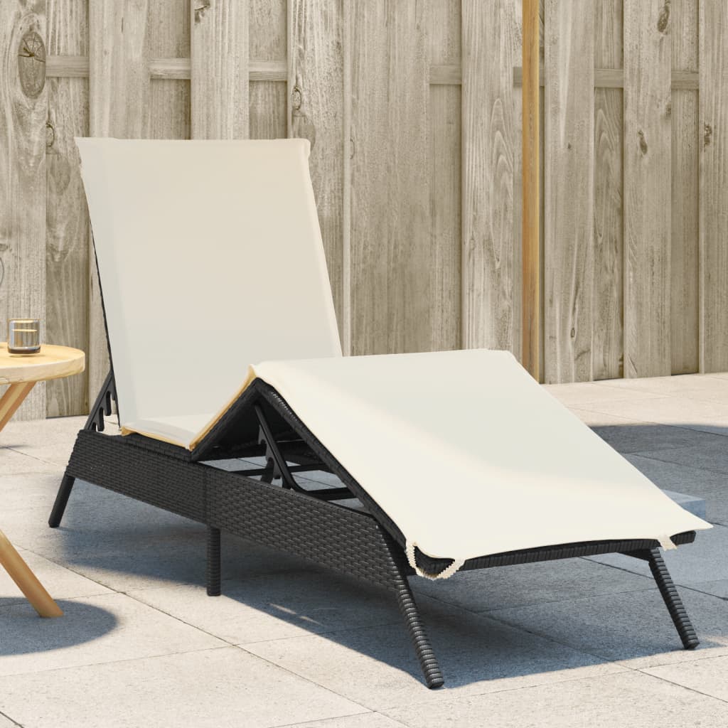 Black Sun Lounger with Cushion Poly Rattan