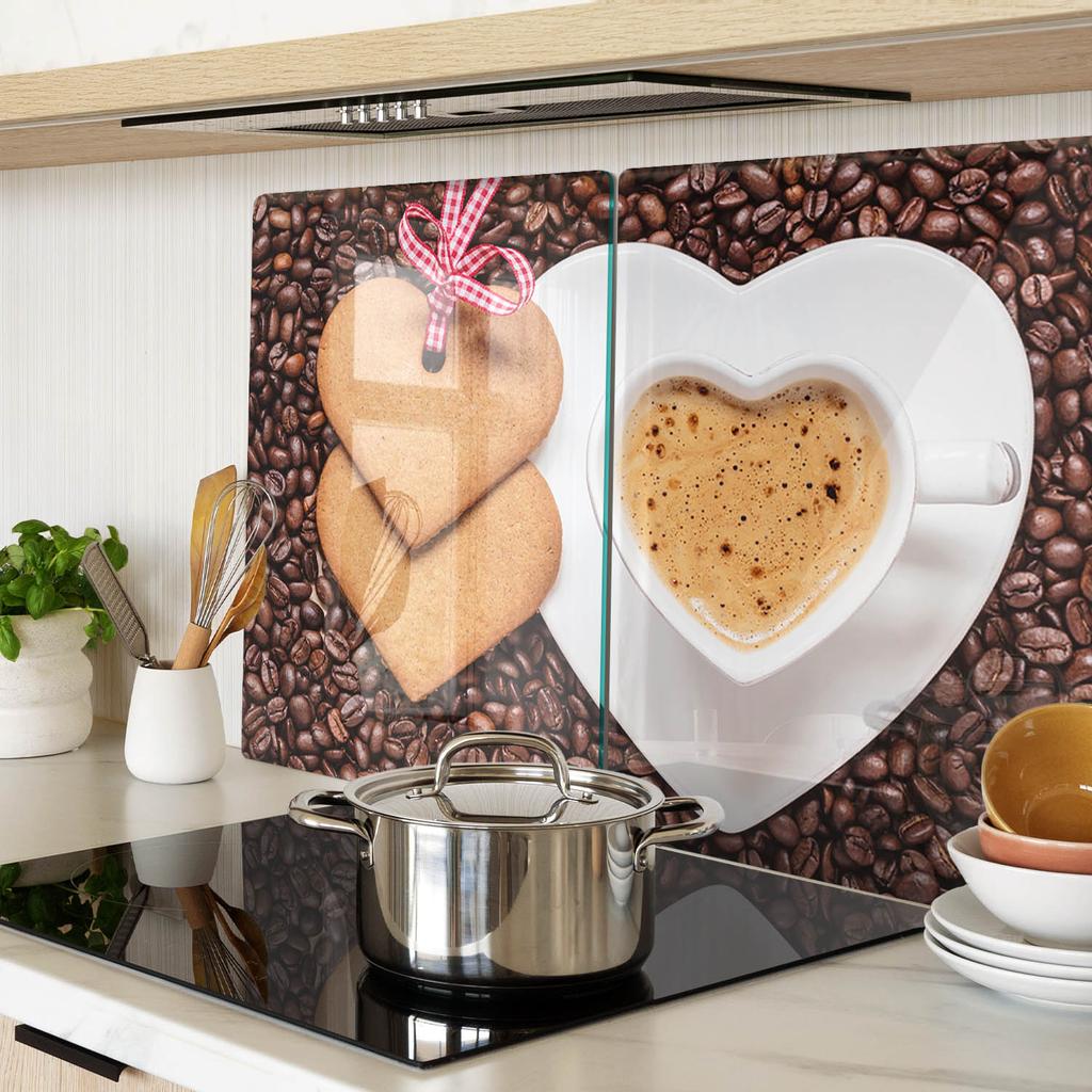 Tempered Glass Kitchen Boards with Coffee and Gingerbread Graphics 2x40x52 cm