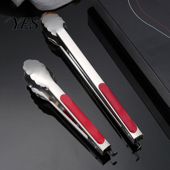Anti-slip Kitchen Tongs with Anti-Slip Handle And Silicone Scalloped Edges, Stainless Steel Cooking Thumb Rest Locking Food Clips for Grilling