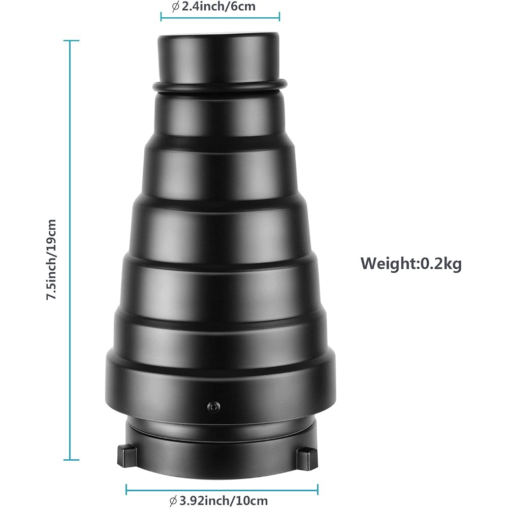 Neewer Conical Snoot Kit, Medium Size, Aluminum Alloy, with Honeycomb Grid and 5 Color Gel Filters, Compatible with Bowens Mount Studio Strobe Monolig