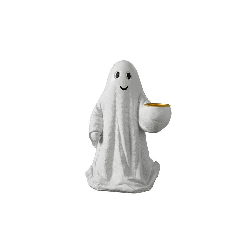 Crafts Resin Ghost Pumpkin Figurine Cute Cartoon Small Sculpture Creative Desktop Ornament Haunted House