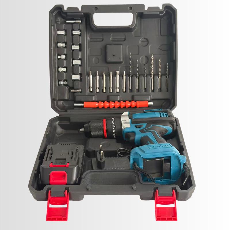 21V Lithium Battery Drill with Metal Chuck - Multi-Function Electric Screwdriver & Pistol Drill