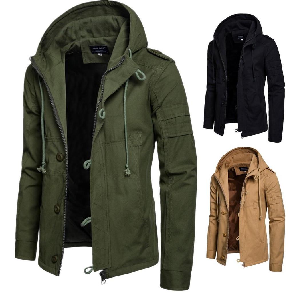 European and American Men's Slim-Fit Hooded Solid Color Jacket for Autumn/Winter