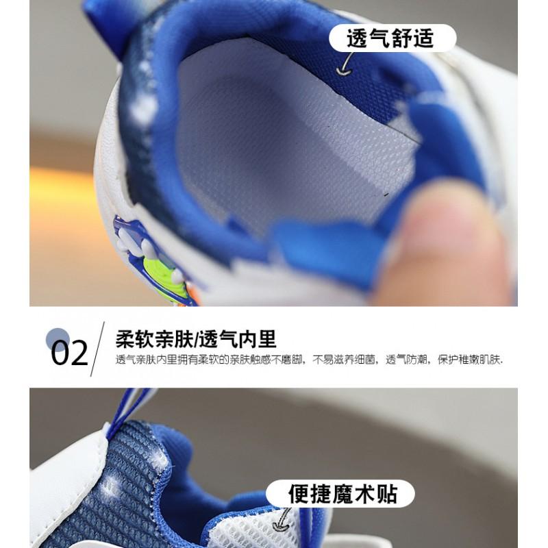 Kids Light-Up Cartoon Sneakers Boys Girls Breathable Mesh Upper Non-Slip PVC Sole Fall Outdoor Walking Shoes