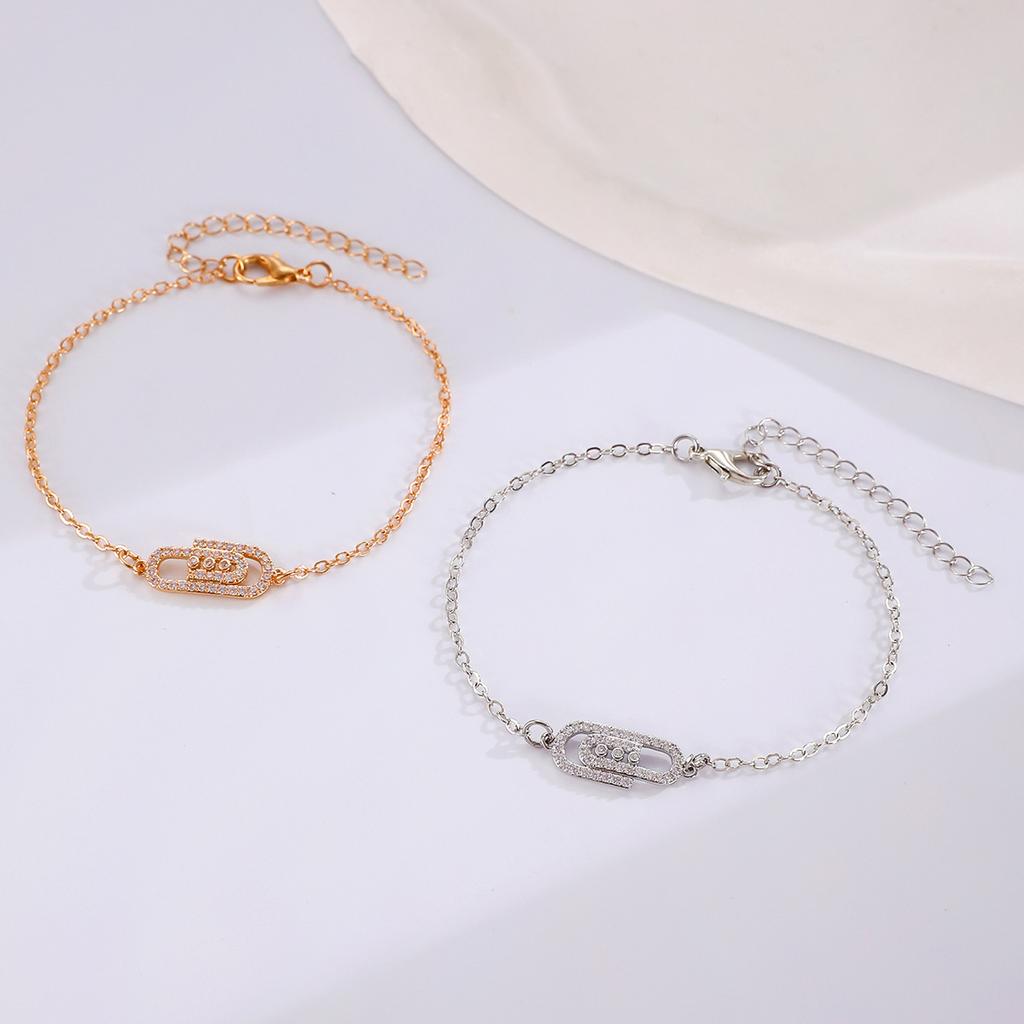 Korean Version Niche Design Micro-inlaid Zircon Geometric Paperclip Bracelet Femininity Simple High-end Personalized Jewelry